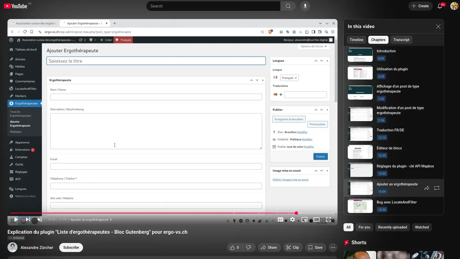 La vidéo est organisée par thématique, et enregistrée avec un microphone professionnel.